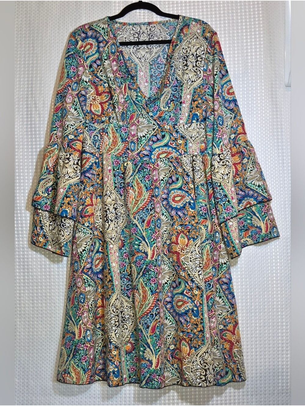Colorful Paisley Boho Dress Large Boutique Resort Mediterranean Vacation Style - Picture 3 of 14